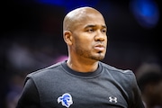Seton Hall Pirates head coach Shaheen Holloway during the first half against the Saint Peter's Peacocks, Monday, Nov. 4, 2024, in Newark, N.J.